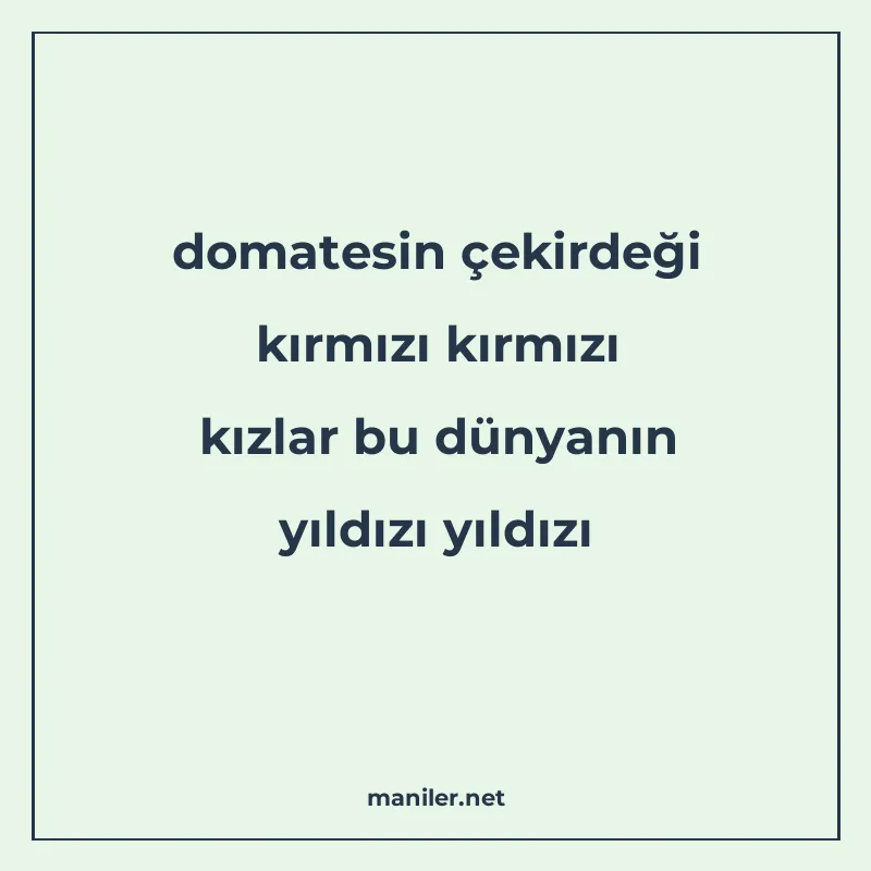 domatesin çekirdeği kırmızı kırmızı kızlar bu dünyanın yıldı manisi görseli