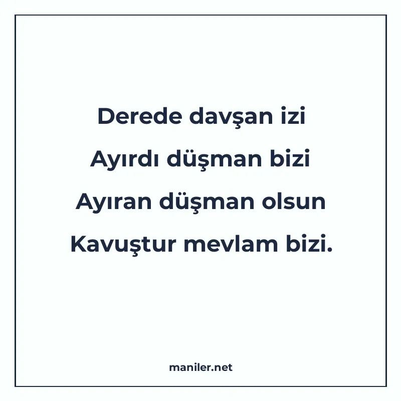 Derede davşan izi Ayırdı düşman bizi Ayıran düşman olsun Kav manisi görseli