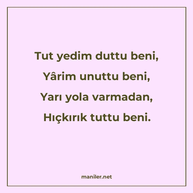 Tut yedim duttu beni, Yârim unuttu beni, Yarı yola varmadan manisi görseli