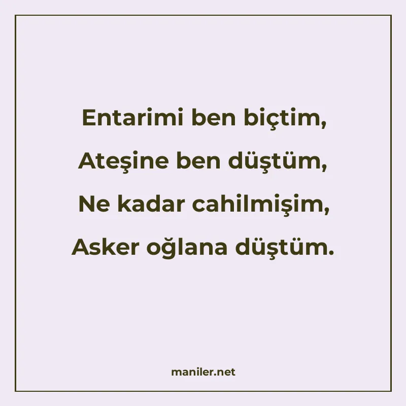 Entarimi ben biçtim, Ateşine ben düştüm, Ne kadar cahilmişim manisi görseli