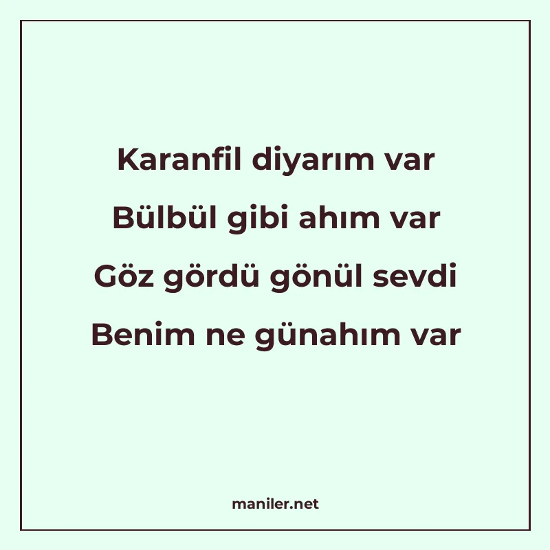Karanfil diyarım var Bülbül gibi ahım var Göz gördü gönül se manisi görseli