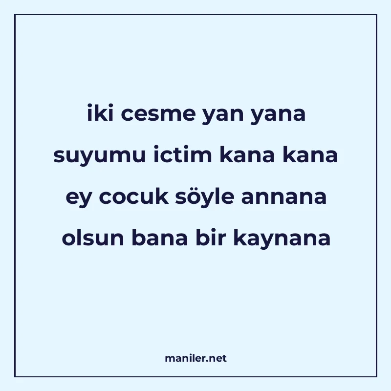 iki cesme yan yana suyumu ictim kana kana ey cocuk söyle ann manisi görseli