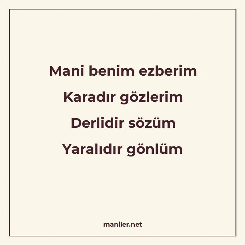 Mani benim ezberim Karadır gözlerim Derlidir sözüm Yaralıdır manisi görseli