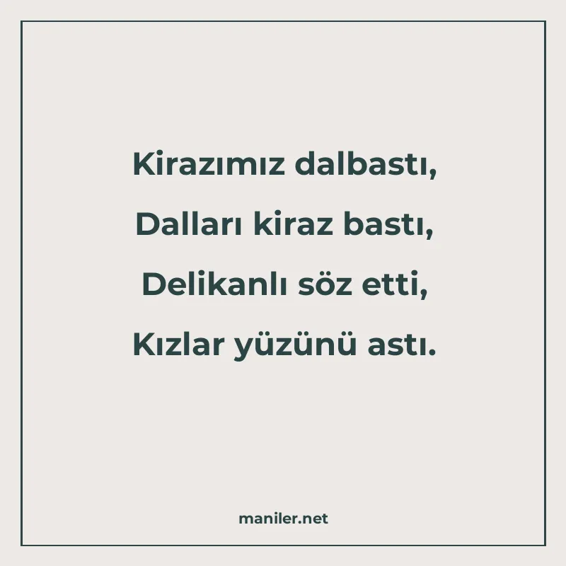 Kirazımız dalbastı, Dalları kiraz bastı, Delikanlı söz etti manisi görseli