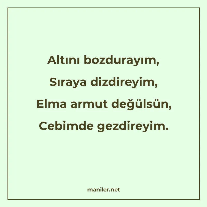 Altını bozdurayım, Sıraya dizdireyim, Elma armut değülsün, C manisi görseli