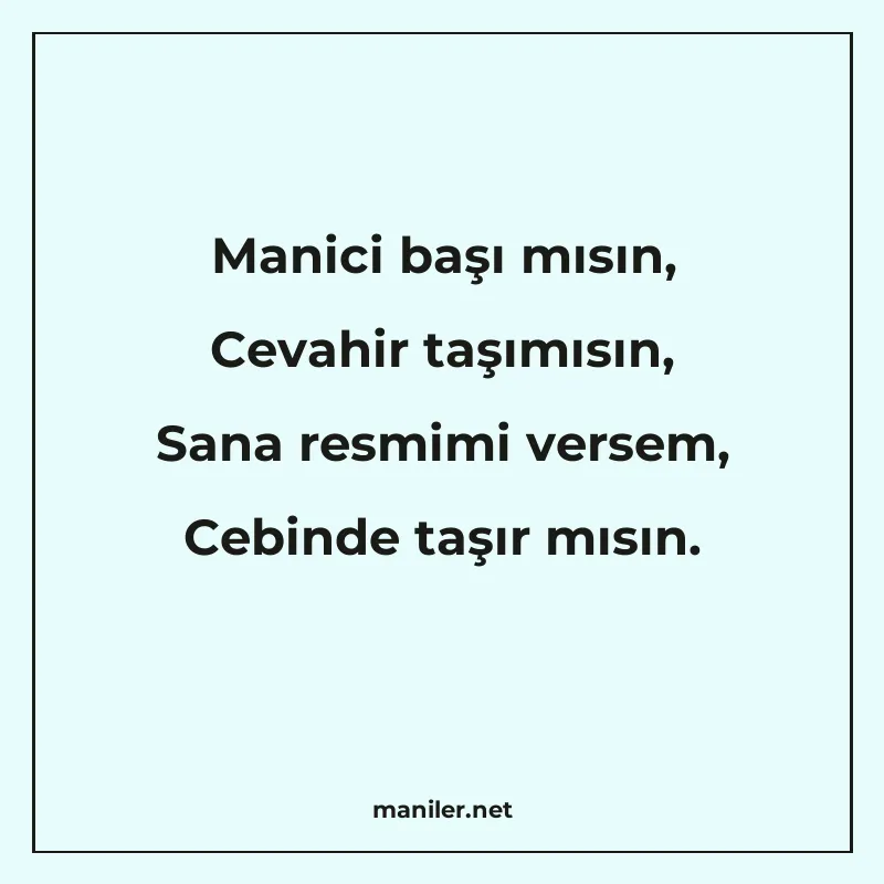 Manici başı mısın, Cevahir taşımısın, Sana resmimi versem, C manisi görseli