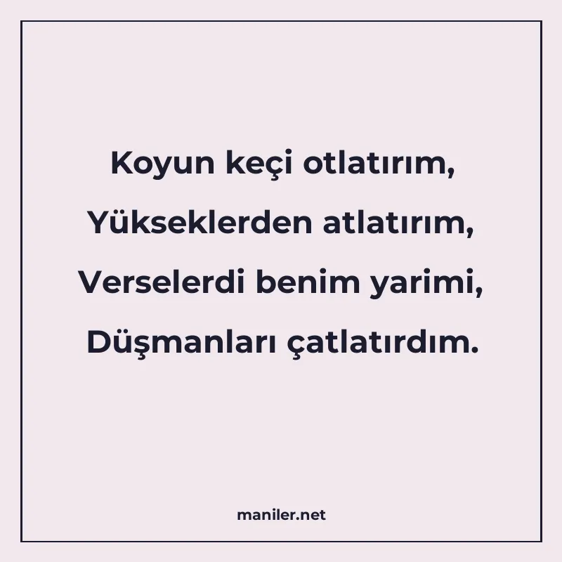 Koyun keçi otlatırım, Yükseklerden atlatırım, Verselerdi ben manisi görseli