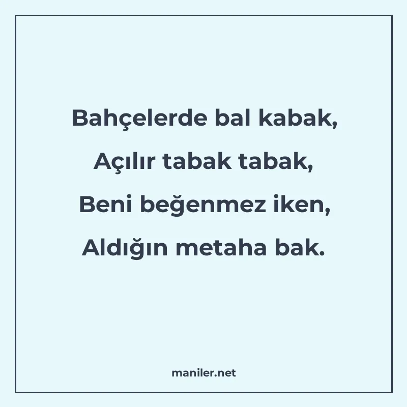 Bahçelerde bal kabak, Açılır tabak tabak, Beni beğenmez iken manisi görseli
