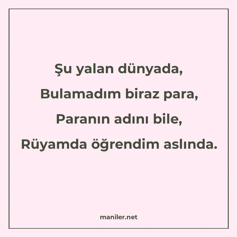 Şu yalan dünyada, Bulamadım biraz para, Paranın adını bile manisi görseli