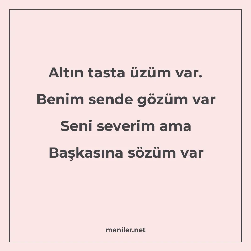 Altın tasta üzüm var. Benim sende gözüm var Seni severim ama manisi görseli