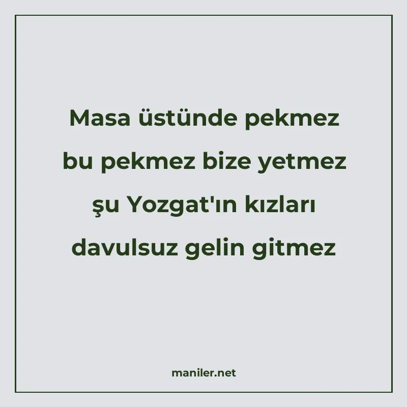 Masa üstünde pekmez bu pekmez bize yetmez şu Yozgat'ın kızla manisi görseli