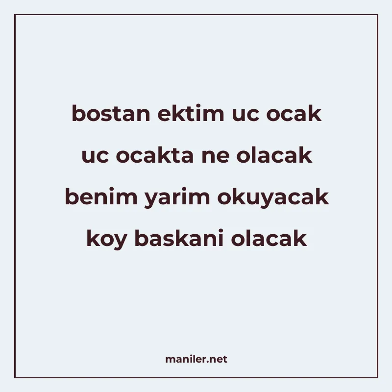 bostan ektim uc ocak uc ocakta ne olacak benim yarim okuyaca manisi görseli