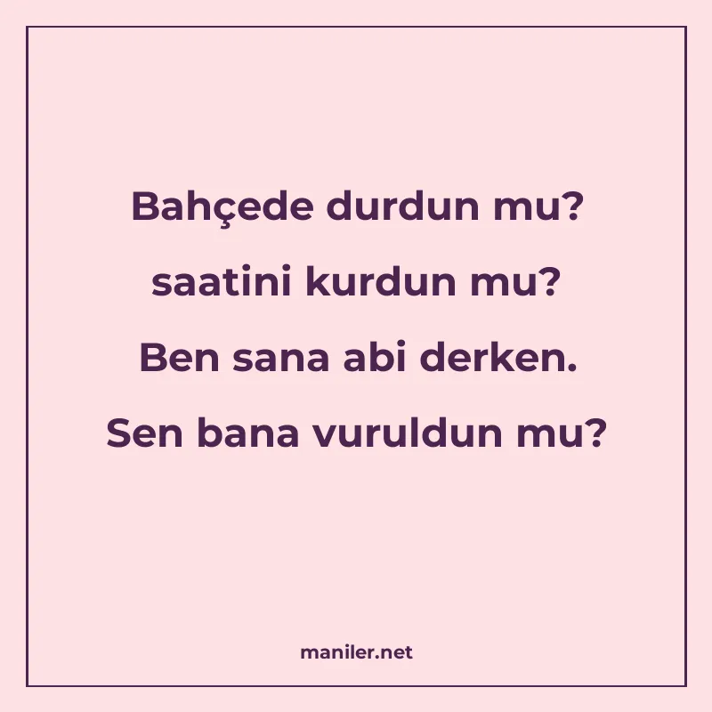 Bahçede durdun mu? saatini kurdun mu? Ben sana abi derken. S manisi görseli