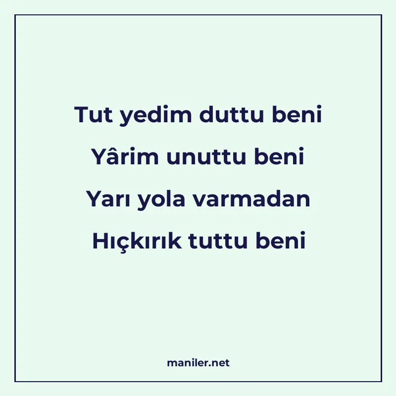 Tut yedim duttu beni Yârim unuttu beni Yarı yola varmadan Hı manisi görseli