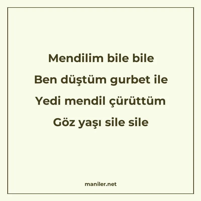 Mendilim bile bile Ben düştüm gurbet ile Yedi mendil çürüttü manisi görseli