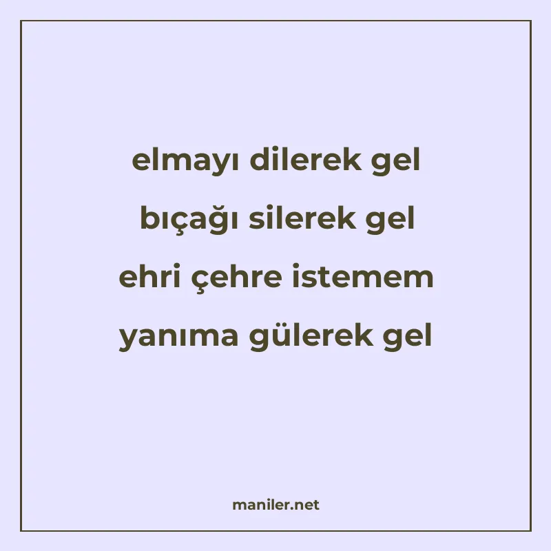 elmayı dilerek gel bıçağı silerek gel ehri çehre istemem yan manisi görseli
