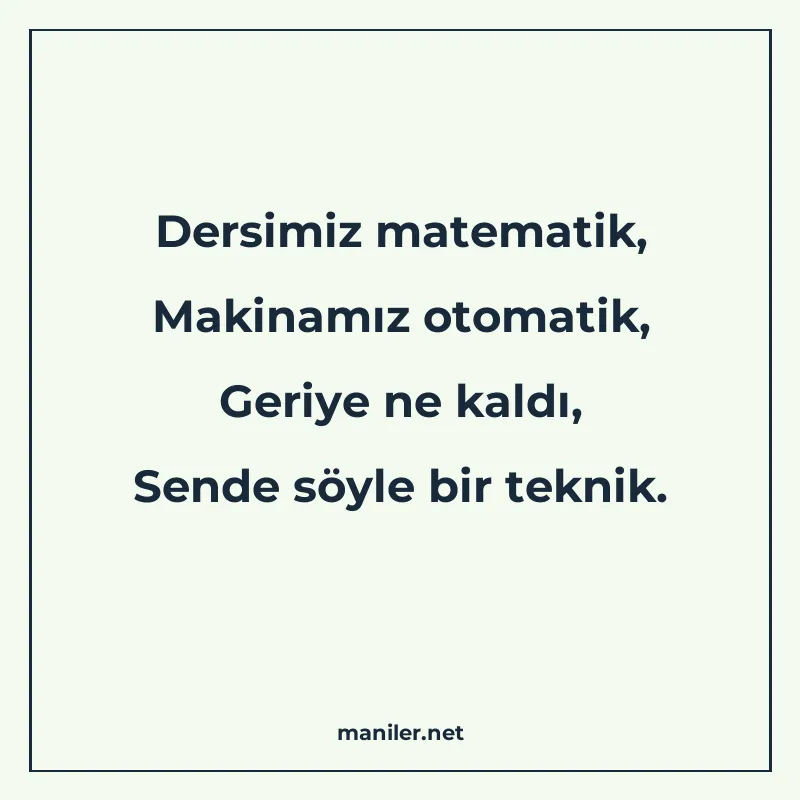Dersimiz matematik, Makinamız otomatik, Geriye ne kaldı, Sen manisi görseli