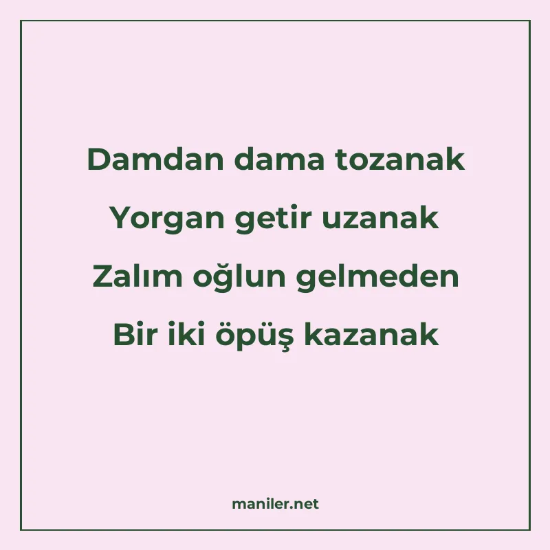 Damdan dama tozanak Yorgan getir uzanak Zalım oğlun gelmeden manisi görseli