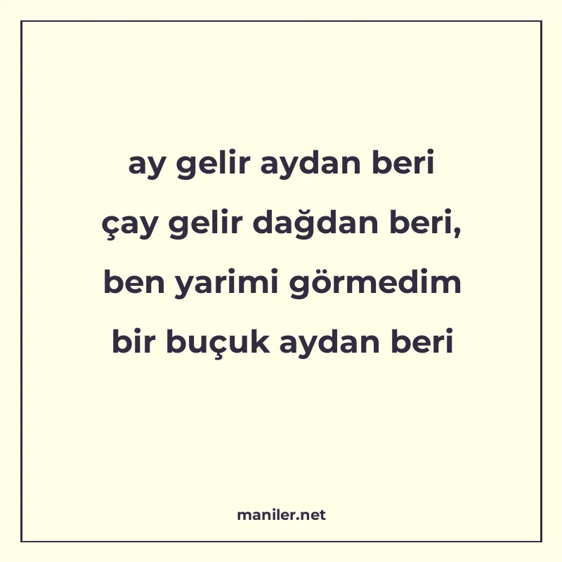 ay gelir aydan beri çay gelir dağdan beri, ben yarimi görmed manisi görseli