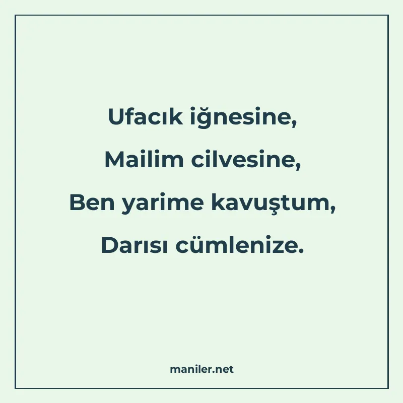 Ufacık iğnesine, Mailim cilvesine, Ben yarime kavuştum, Darı manisi görseli