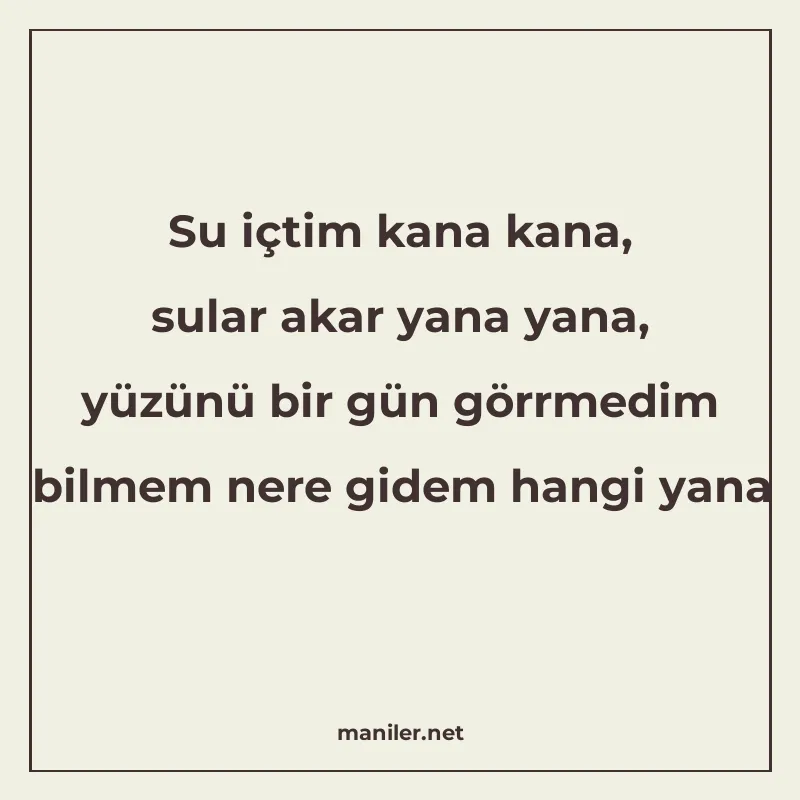 Su içtim kana kana, sular akar yana yana, yüzünü bir gün gör manisi görseli