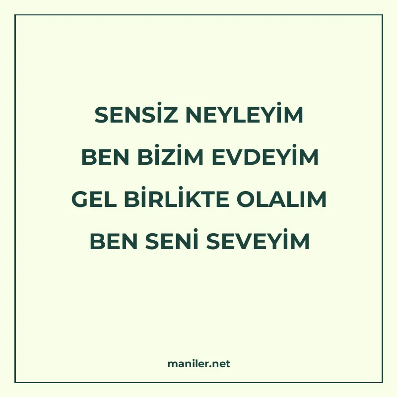 SENSİZ NEYLEYİM BEN BİZİM EVDEYİM GEL BİRLİKTE OLALIM BEN SE manisi görseli