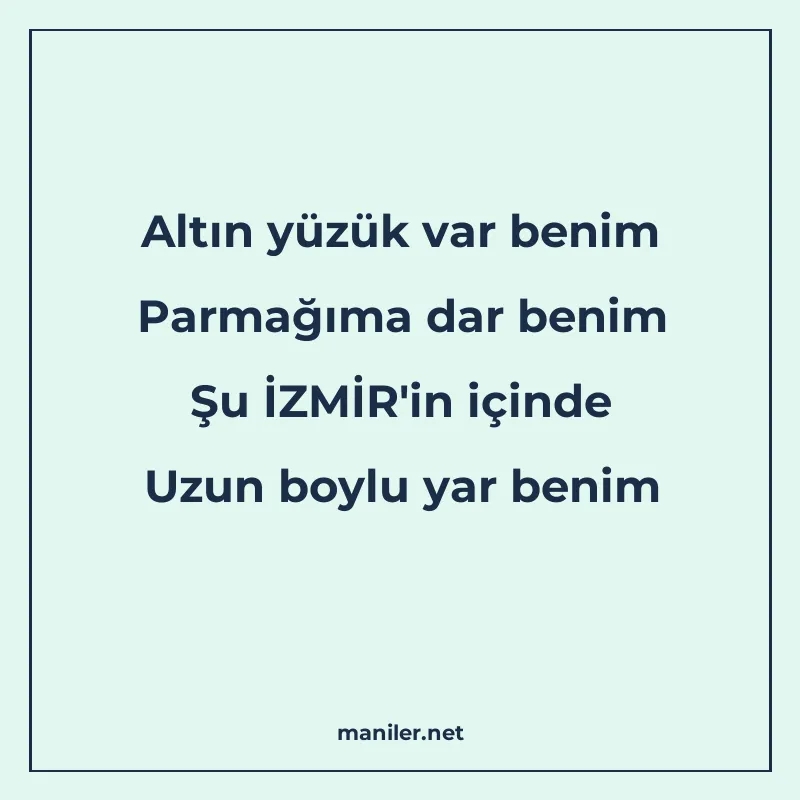 Altın yüzük var benim Parmağıma dar benim Şu İZMİR'in i manisi görseli