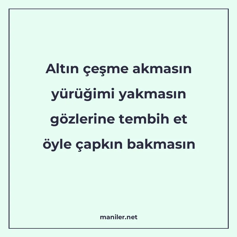 Altın çeşme akmasın yürüğimi yakmasın gözlerine tembih et öy manisi görseli