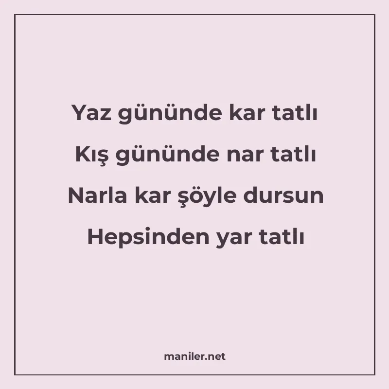 Yaz gününde kar tatlı Kış gününde nar tatlı Narla kar şöyle manisi görseli