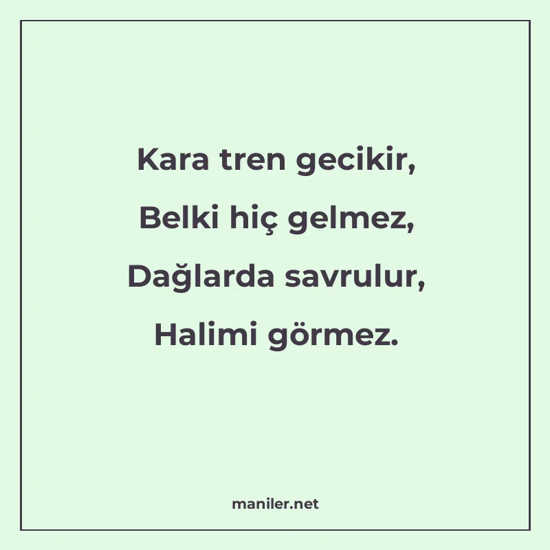 Kara tren gecikir, Belki hiç gelmez, Dağlarda savrulur, Hali manisi görseli
