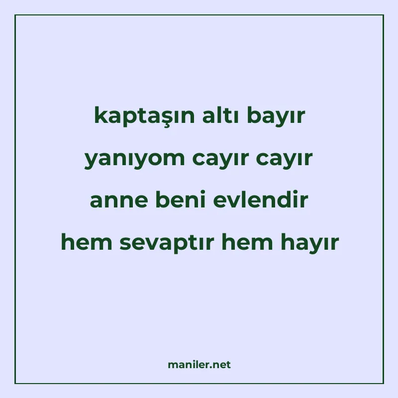 kaptaşın altı bayır yanıyom cayır cayır anne beni evlendir h