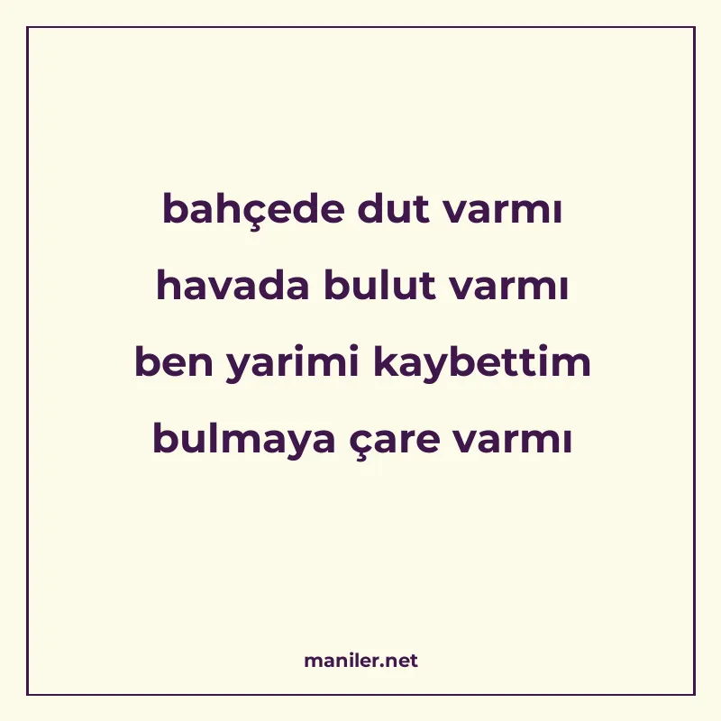 bahçede dut varmı havada bulut varmı ben yarimi kaybettim bu manisi görseli