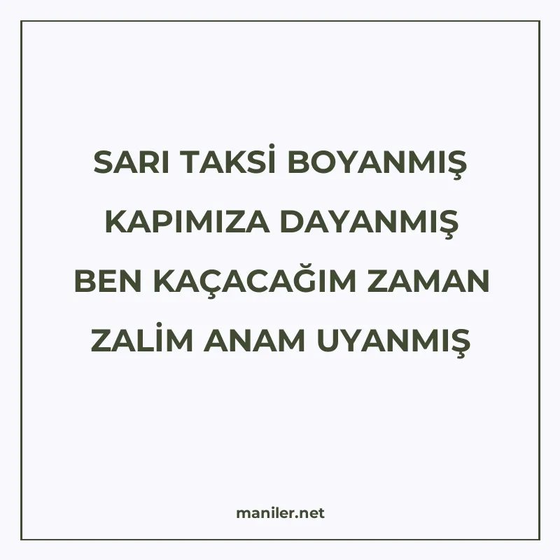 SARI TAKSİ BOYANMIŞ KAPIMIZA DAYANMIŞ BEN KAÇACAĞIM ZAMAN ZA manisi görseli