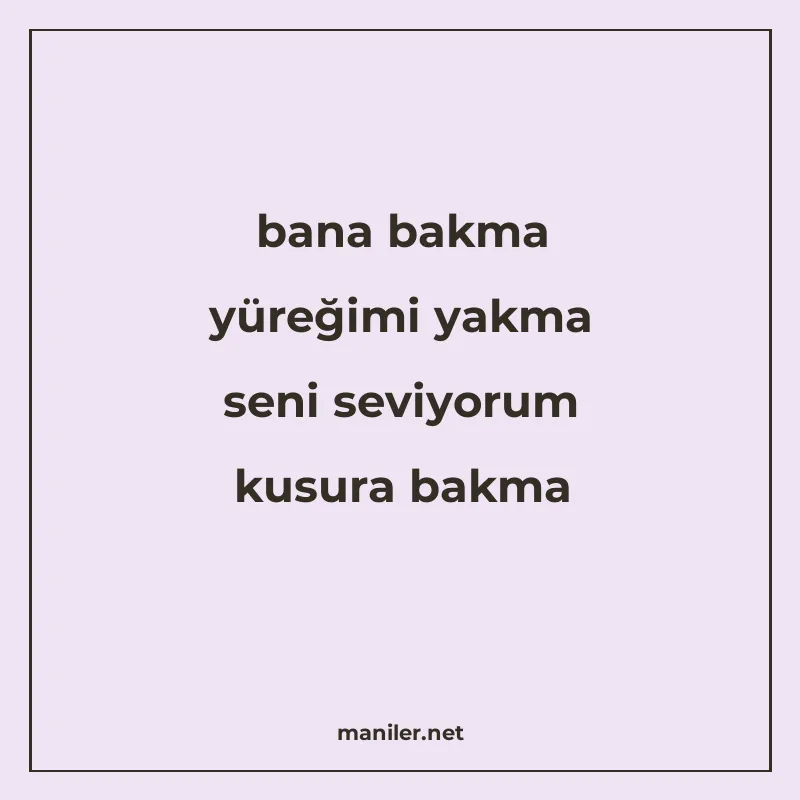 bana bakma yüreğimi yakma seni seviyorum kusura bakma manisi görseli