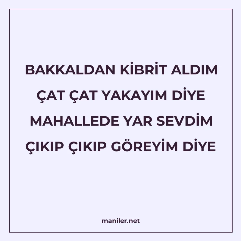BAKKALDAN KİBRİT ALDIM ÇAT ÇAT YAKAYIM DİYE MAHALLEDE YAR SE manisi görseli
