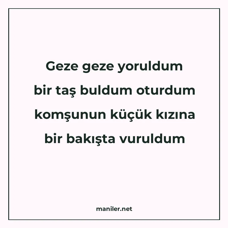 Geze geze yoruldum bir taş buldum oturdum komşunun küçük kız manisi görseli