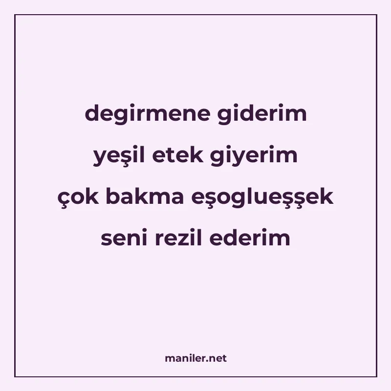 degirmene giderim yeşil etek giyerim çok bakma eşoglueşşek s manisi görseli