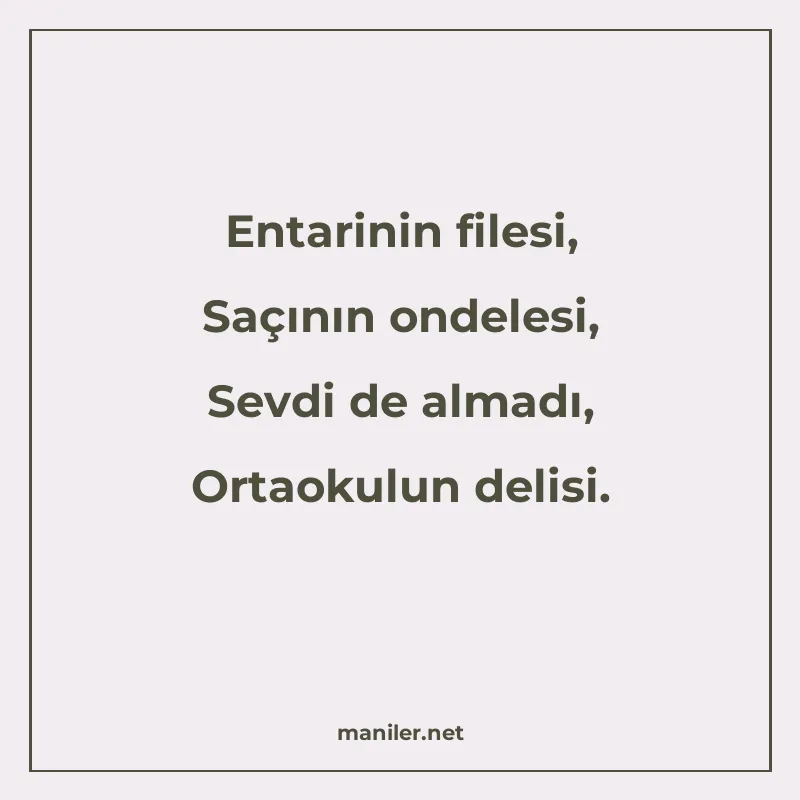 Entarinin filesi, Saçının ondelesi, Sevdi de almadı, Ortaoku