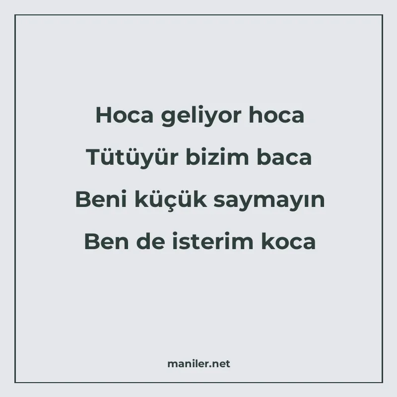 Hoca geliyor hoca Tütüyür bizim baca Beni küçük saymayın Ben manisi görseli