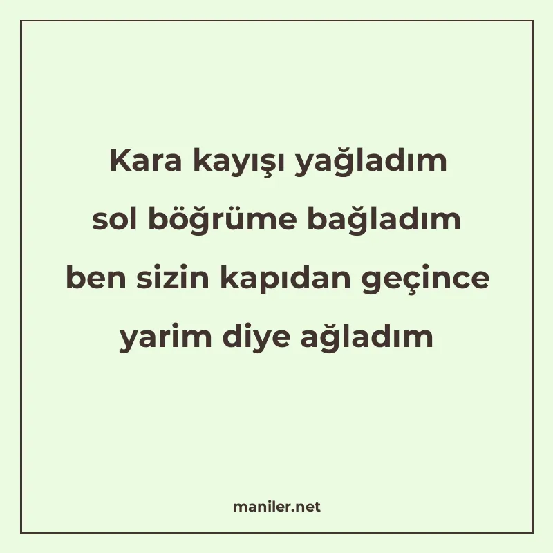 Kara kayışı yağladım sol böğrüme bağladım ben sizin kapıdan manisi görseli