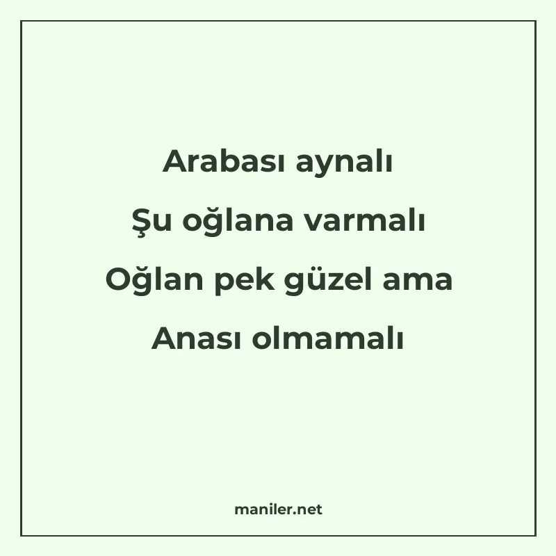 Arabası aynalı Şu oğlana varmalı Oğlan pek güzel ama Anası o manisi görseli