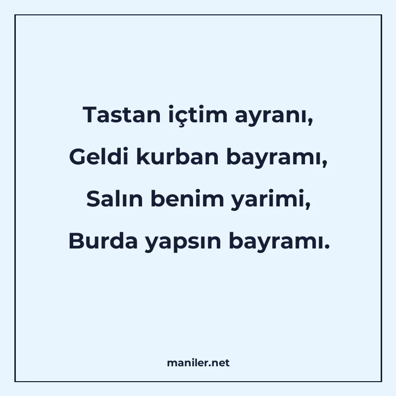 Tastan içtim ayranı, Geldi kurban bayramı, Salın benim yarim manisi görseli