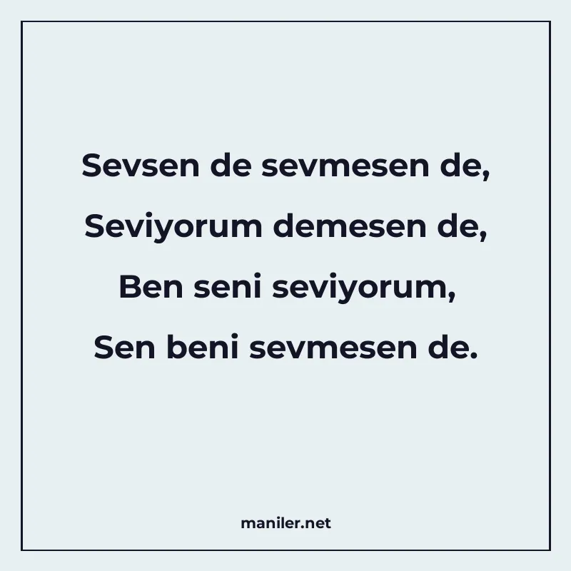 Sevsen de sevmesen de, Seviyorum demesen de, Ben seni seviyo manisi görseli