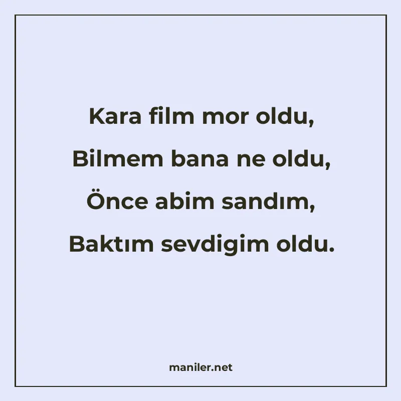 Kara film mor oldu, Bilmem bana ne oldu, Önce abim sandım, B manisi görseli