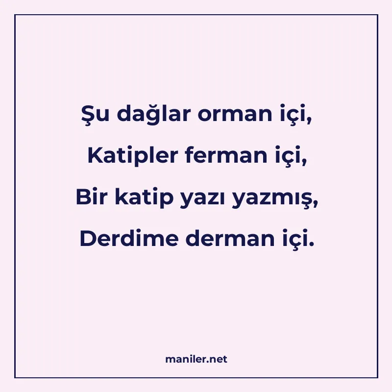 Şu dağlar orman içi, Katipler ferman içi, Bir katip yazı yaz manisi görseli