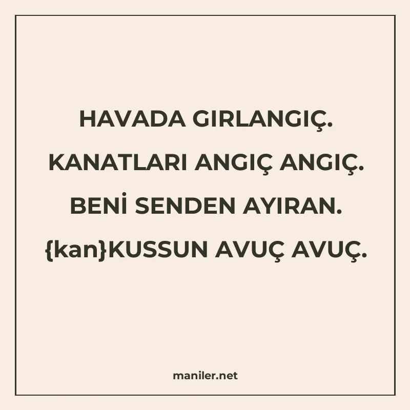 HAVADA GIRLANGIÇ. KANATLARI ANGIÇ ANGIÇ. BENİ SENDEN AYIRAN manisi görseli