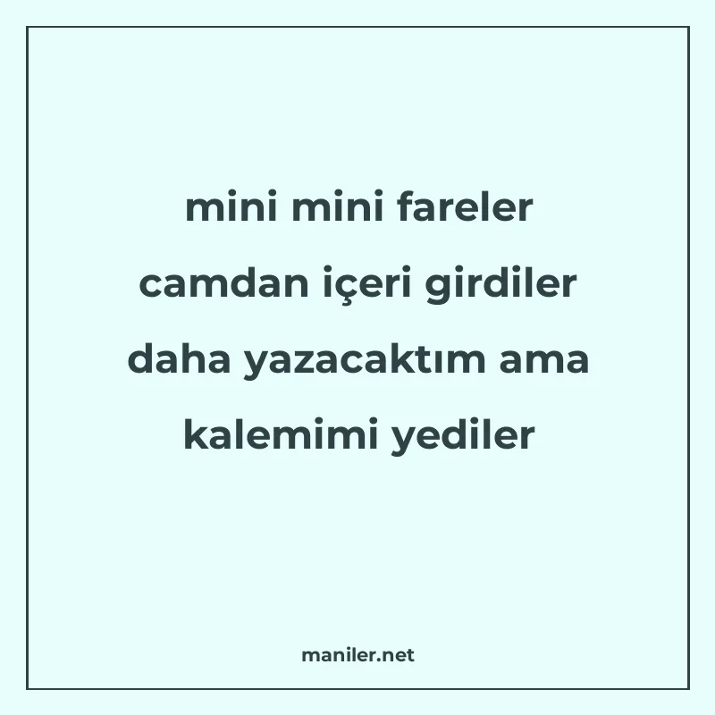 mini mini fareler camdan içeri girdiler daha yazacaktım ama manisi görseli