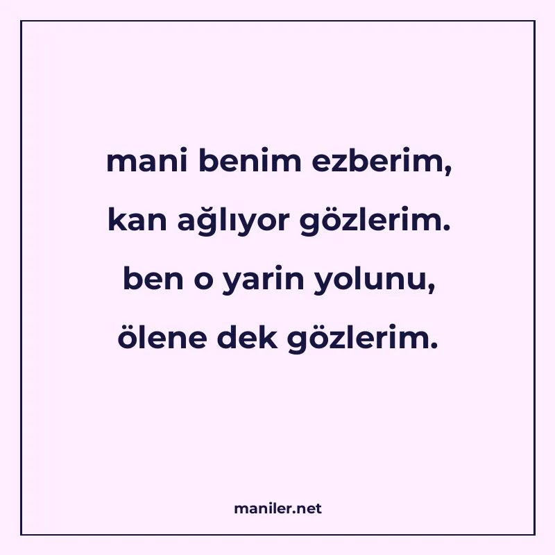 mani benim ezberim, kan ağlıyor gözlerim. ben o yarin yolunu manisi görseli
