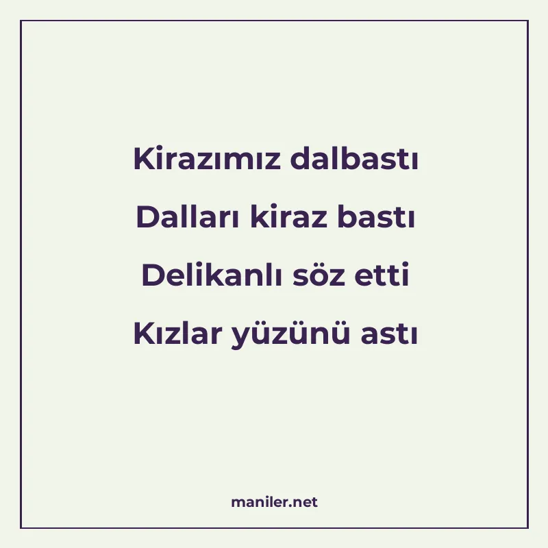 Kirazımız dalbastı Dalları kiraz bastı Delikanlı söz etti Kı manisi görseli