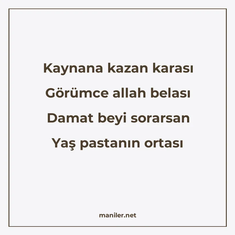Kaynana kazan karası Görümce allah belası Damat beyi sorarsa manisi görseli